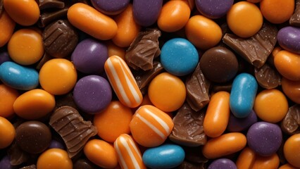 Background of various Halloween candies