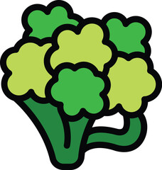 Cartoon illustration of a bunch of broccoli florets growing on a thick stalk
