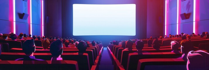 Audience members are enjoying a film in a comfortable theater with a spacious screen and cozy seating arrangements at night. Generative AI