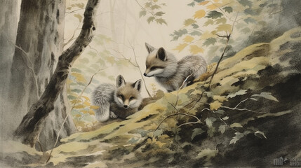 Naklejka premium Animals in the Forest