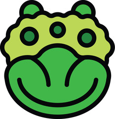 Cartoon green monster face with three eyes and big smile, showing teeth, for scary design