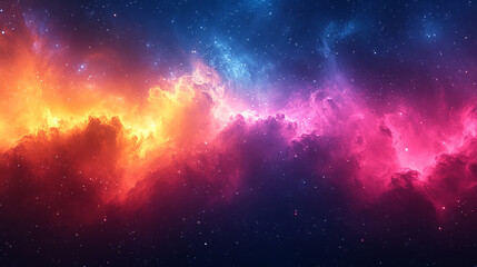 Fototapeta premium A vibrant nebula in space with a mix of orange, red, and blue hues, with a dark background of stars.