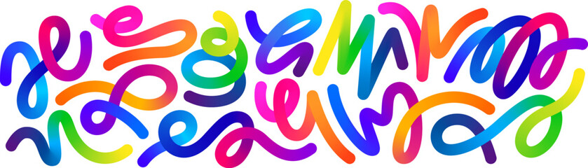 Color Swirl Lines with Rainbow Gradient. Vector Wave Shapes for Celebration, Parties and Carnivals Design. Abstract Ribbon Illustration