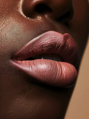 Fototapeta premium Close-up of lips with matte red, pink, purple, brown lipstick highlighting its soft texture and natural shine. Texture of female lips.