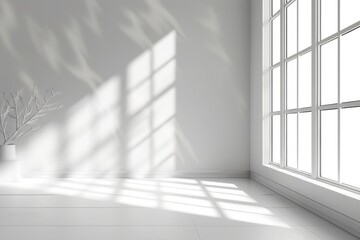 Obraz premium Minimalist Vector Illustration of a White Empty Room with Soft Light and Shadows