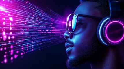 A digital billboard at a music venue featuring a '50 Discount' on concert tickets with vibrant, music-themed graphics