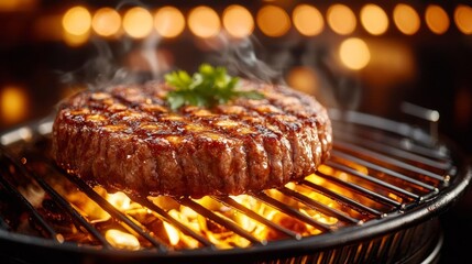 A large, animated billboard in a downtown area promoting a '50 Discount' on dining options with mouth-watering food visuals