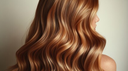 Naklejka premium Luxurious chestnut hair flows beautifully, capturing warm light and depth
