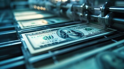 The process of printing money at a state-of-the-art banknote factory, with specialized machines and expert technicians.