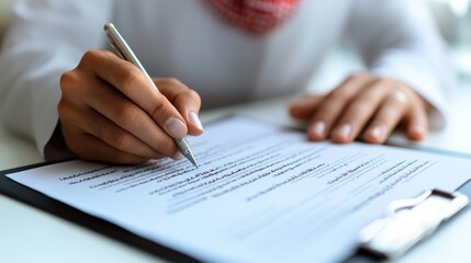 A person attentively completes an important document, highlighting professionalism