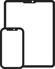 Isolated black outline gadget, mobile phone and tablet icon for electronics media graphic design