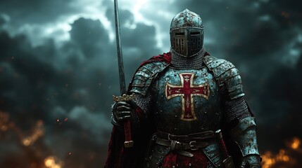 Fototapeta premium A courageous warrior clad in armor prepares to face the challenges ahead