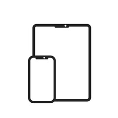 Isolated black outline gadget, mobile phone and tablet icon for electronics media graphic design
