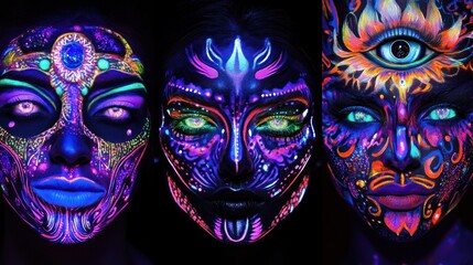 Naklejka premium UV body painting with glow-in-the-dark designs, bringing a surreal and futuristic element to body art.