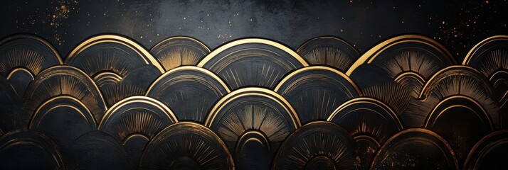 Obraz premium Art Deco Black and Gold Geometric Pattern Wallpaper