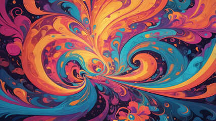 Psychedelic Abstract Background with Swirling Kaleidoscopic Patterns and Glossy Texture