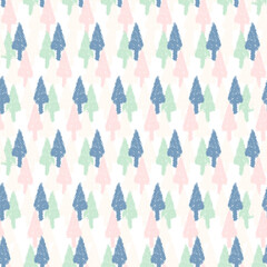 seamless pattern with overlapping hand drawn winter Christmas trees