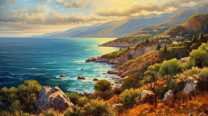 Obraz premium the emerald sea view from the hills of the mountain