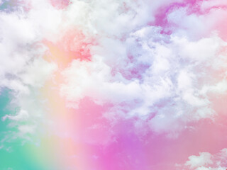 beauty sweet pastel orange and violet colorful with fluffy clouds on sky. multi color rainbow image. abstract fantasy growing light