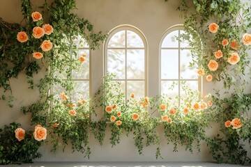 Naklejka premium An enchanting wedding backdrop with lush greenery generative AI