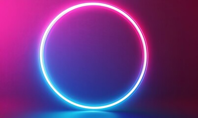A glowing neon circle in blue and pink against a dark background.