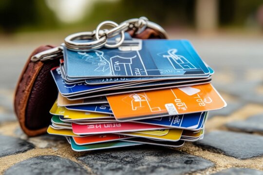 A stack of physical loyalty cards on a keychain or wallet, representing the many rewards and programmes customers can take advantage of in different stores
