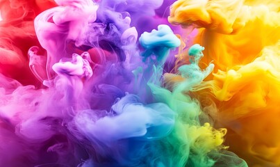 Fototapeta premium Abstract colorful ink swirls in water, creating a vibrant and dynamic background.