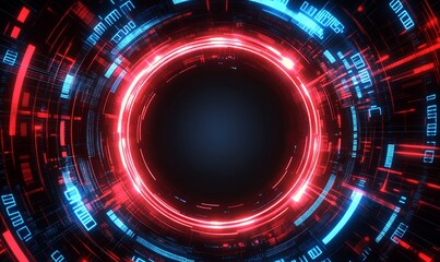 Fototapeta premium Futuristic glowing red and blue circle with digital lines.