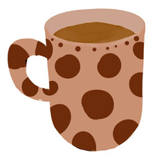 a cup of coffee mug pink dot brown with coffee inside