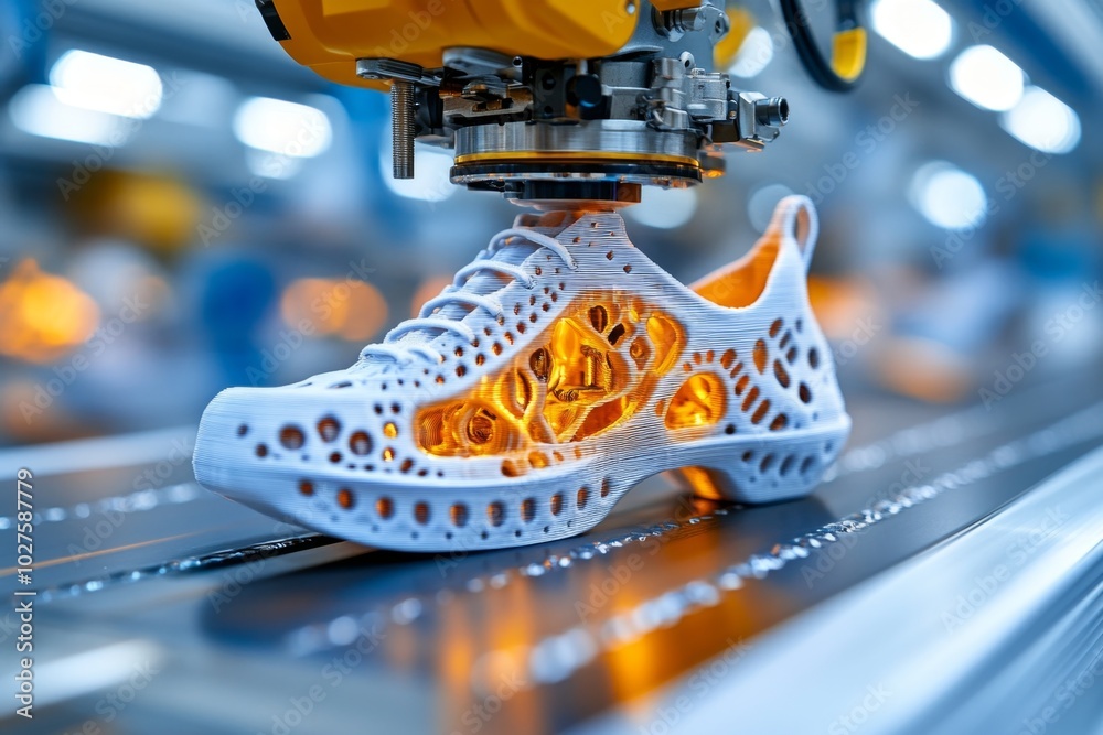 Poster Futuristic 3D-printed shoes, where customers design their own custom fit and style using advanced materials, and the shoes are printed on-demand for a perfect, personalized experience
