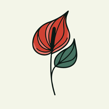 red anthurium flower green leaf simple style clip art preview