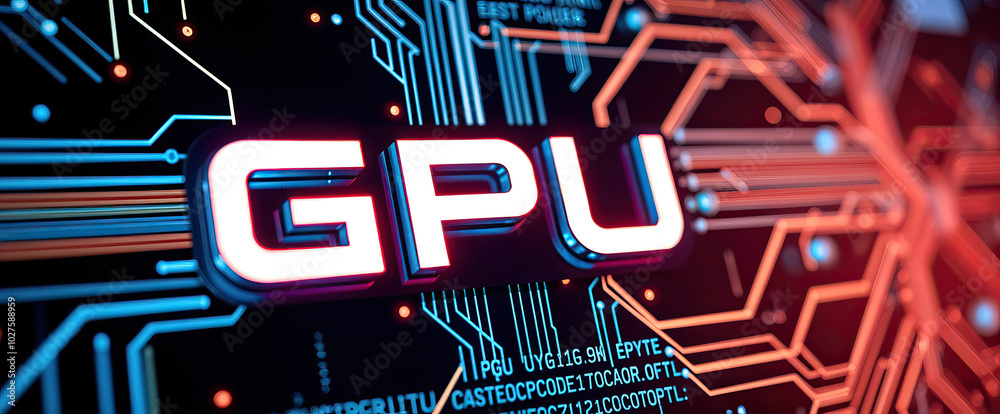 Aufkleber vibrant close-up of gpu lettering on circuit board with glowing neon lights technology computing concepts