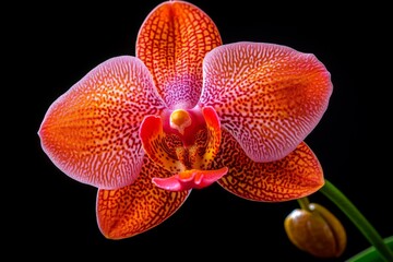 Hyper-realistic close-up of an orchid bloom, with every petal and vein rendered in stunning detail, capturing the intricate texture and vibrant color of the flower