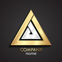 3d gold silver abstract linear shape triangle logo