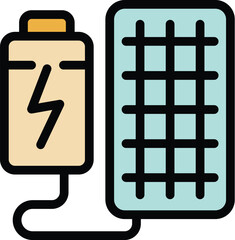Solar panel is generating electricity and charging a battery, representing renewable and sustainable energy solutions