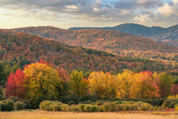 colorful foliage at sunset in the Adirondack mountains