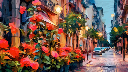 Fototapeta premium the landscape of the city streets on a spring day