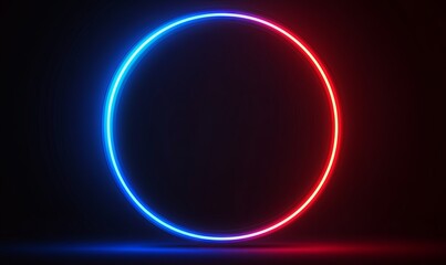 Obraz premium A glowing blue and red neon circle on a dark background with a slight reflection.