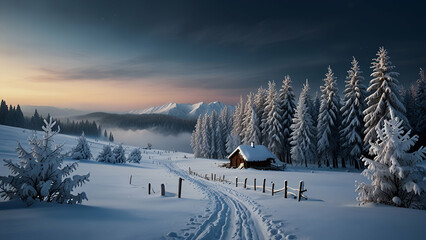 Fototapeta premium winter landscape with snow covered trees
