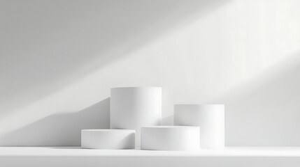 A banner for the online camera shop, with 4 podiums in different sizes against a simple background