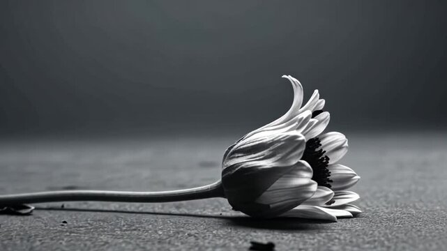 Wilted flower on ground symbolizes inevitable death.