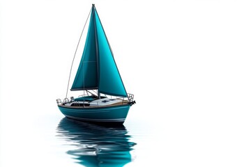 Fototapeta premium Single sailboat silhouette against a white background, with simple, clean lines capturing the elegance of the sail and hull as it moves through still waters