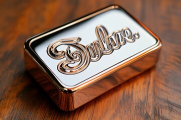 Sleek personalized business card holder, with minimal detailing except for the customer's name engraved in a clean, modern font on the surface