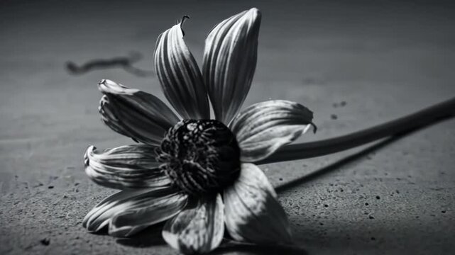 Wilted flower on ground symbolizes inevitable death.