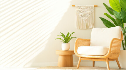 Boho interior design Rattan Armchair Wooden