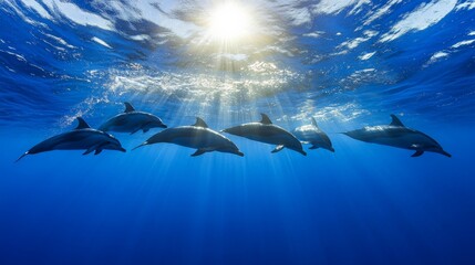 Majestic Underwater Dolphin Encounter in the Deep Blue Sea