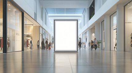 Elegant 3D Mockup of All-White Store Sign in Mall