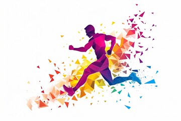 Abstract geometric silhouette of a runner in motion.