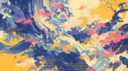 Fototapeta premium Vibrant abstract floral art with geometric patterns and modern art style