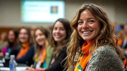Obraz premium Smiling attendees at a conference or event.